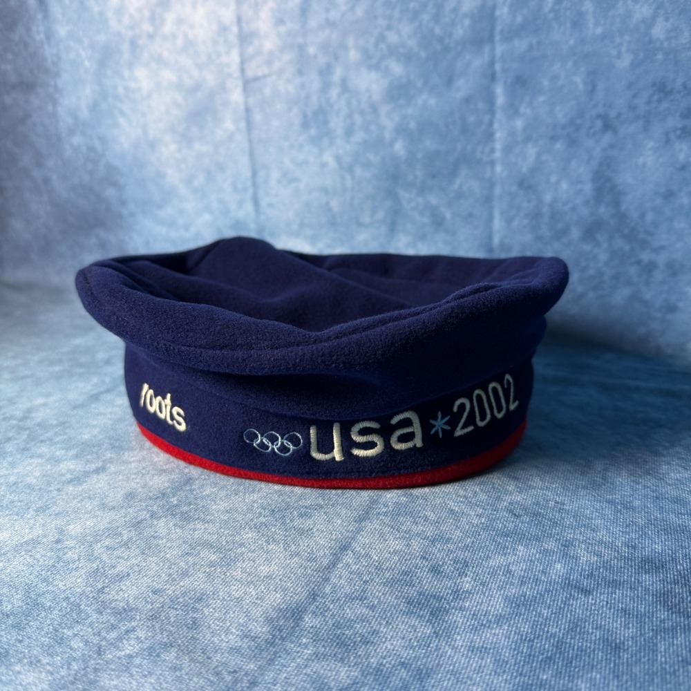 Roots 2002 USA Olympic Team Beret Navy Blue Fleece Hat Salt Lake City NWT